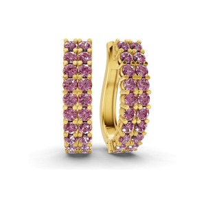 Amethyst Toned Purple Double <b>Row</b> Round Lab Grown Diamond Hoops 1 Ct Tw VS Clarity 40 Diamonds 14K Yellow Gold Regal Layered Look - Product Image 1