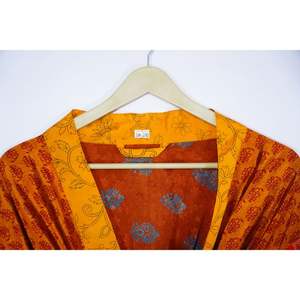 Vintage Women's Silk <b>Kimono</b> <b>Robe</b> Patchwork Floral Comfort Fit <b>Long</b> Lounge Wear Bohemian Style for Summer Sleepwear Autumn Spring - Product Image 6