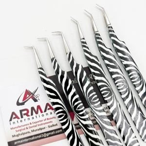 Pinzas de aislamiento de revestimiento de papel de cebra, pinzas de extensión de pestañas de acero inoxidable sostenibles con logotipo personalizado - Product Image 5