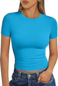 Crop top à manches courtes de qualité supérieure, crop tops d'été, coupe slim basique, pour la salle de sport et l'entraînement - Product Image 6
