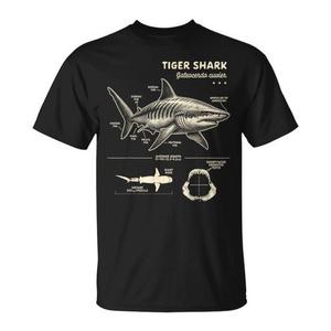 T-Shirt con Anatomia di Squalo Tigre per Esploratori Oceanici, Prodotto Promozionale Premium per Amanti dei Squali - Product Image 1