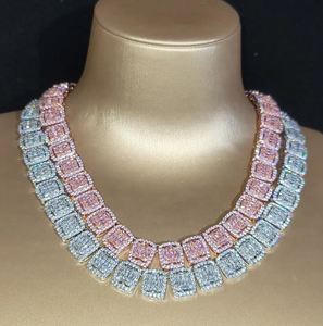 สร้อยคอโซ่บาแกตสีเงิน13มม. ประดับเพชรสีชมพูเย็นเครื่องประดับพังค์ส่วนบุคคลสำหรับวันเกิดของผู้หญิงจี้เพชรโมอิสซานไนต์ที่มีเสน่ห์ - Product Image 1