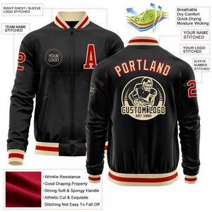 Custom Men's Vintage Varsity Jacket in Black and Red Zipper <b>Windbreaker</b> for Winter Streetwear Letterman Style - Product Image 2