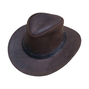 Sombrero Outback Bush de cuero loco marrón Estilo Vintage personalizado cuero de vaquero occidental genuino de alta calidad para ropa informal - Product Image 5