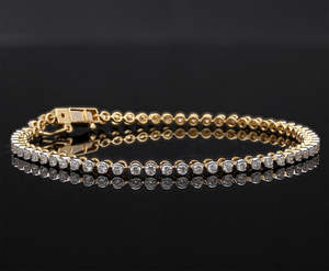 Pulsera DE TENIS simétrica chapada en rodio de oro amarillo atemporal de 14 quilates, brazaletes de diamantes de corte brillante Natural de elegancia diaria - Product Image 5