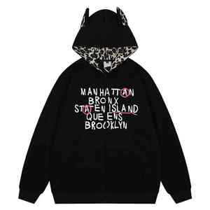 Sudadera con Capucha Personalizada para Hombre, 100% Algodón, Diseño Retro Americano con Estampado de Leopardo y Parches - Product Image 5