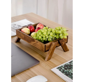 Plateau de présentation de fruits en bois naturel Plateau de service rustique Plateau de décoration de table de cuisine en bois fait à la main d'Inde - Product Image 1