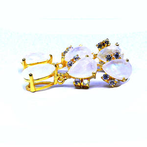 925 Sterling Silver Women's Wedding Earrings Gold-Plated White Topaz <b>Rainbow</b> Gemstone Chic Classic Flower Pattern for Chic - Product Image 5