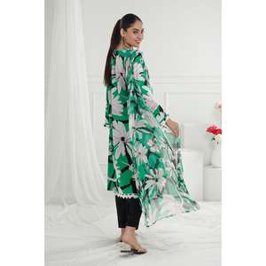 Conjunto de Traje de Encaje de 3 Piezas para Mujer, Verde, Sin Costuras, Chifón 100% Algodón, Transpirable, Corte Holgado - Product Image 1