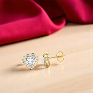 ต่างหูเม็ดเดี่ยวเพชรเม็ดเดี่ยวทรงหัวใจตัด & รัศมี2.50กะรัตทำด้วยทองคำและเงินสเตอร์ลิงสำหรับผู้หญิง - Product Image 2