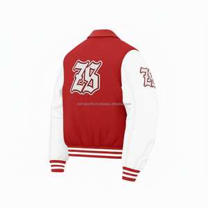 Veste universitaire en laine mélangée de qualité supérieure 420 GSM manches en cuir souple rouge blanc Logo personnalisé veste universitaire en chenille pour hommes - Product Image 3