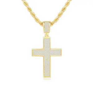 Premium 925 <b>Silver</b> Hip Hop <b>Necklace</b> Moissanite <b>Cross</b> Pendant Three Rows Full Diamond Couple Men Women Jewelry - Product Image 1