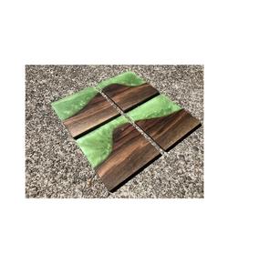 Posavasos de resina de madera de estilo americano, Forma cuadrada ecológica, juego de posavasos de Color marrón y azul, utensilios de cocina para el hogar, posavasos personalizados de 4 piezas - Product Image 5