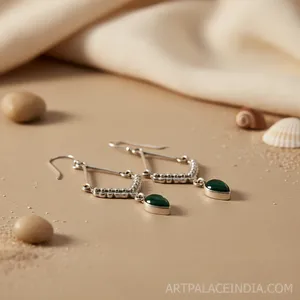 Boucles d'oreilles pendantes en argent 925 avec malachite pour femmes, bijoux fantaisie en pierre précieuse verte - Product Image 2