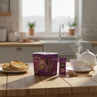 Boîte hexagonale violette la plus vendue pour miel végétal pur, emballage personnalisé en carton pour miel VIP à base de plantes