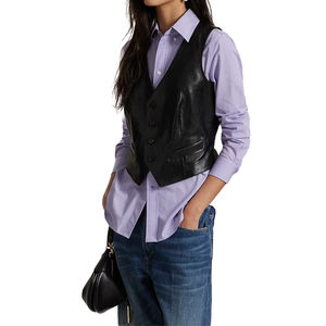 Chaleco Casual de Cuero Genuino y Lona para Mujer, Ajustado, Estilo Urbano, Tejido Transpirable - Product Image 1
