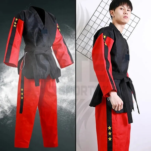 ชุดเทควันโดคุณภาพสูงแบบยูนิเซ็กซ์ ผ้าฝ้าย 100% คอสีดำ สำหรับผู้ใหญ่ ชุดฝึกซ้อมราคาประหยัด สไตล์ WTF พร้อมโลโก้สั่งทำด้านหน้า - Product Image 6