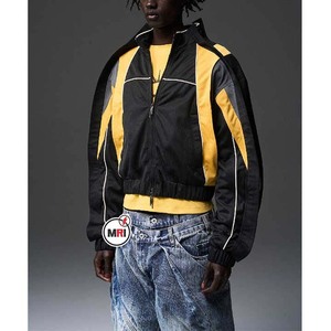 Chaquetas cortas de cuero tejidas impermeables de poliéster transpirable de manga larga con cremallera y cuello en V bordado personalizado para hombre - Product Image 5