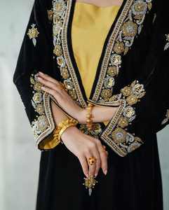 VLEVT Islamic Modest Fancy Evening Partywear Straight Floor-Length Caftan Abaya Solid 100% Polyester - Product Image 4