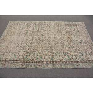 Tapis turc Vintage Beige Bleu 4.6 X 7.1ft Patchwork Design Tapis plat en laine pour adolescents Décorations de salon Latex - Product Image 3