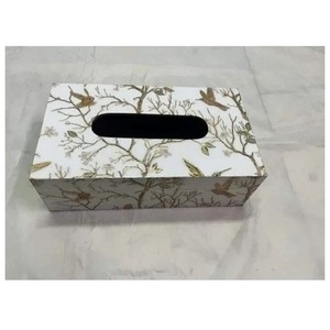 กล่องไม้ทิชชู่พร้อมสติกเกอร์ติดเคลือบการตกแต่งที่หรูหรารูปทรงสี่เหลี่ยมผืนผ้าของแท้ - Product Image 1