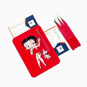 Pince à cils avec support à cils, couleur rouge, pointes argentées, en acier inoxydable, pour extensions de cils, emballage personnalisé, vison durable - Product Image 3