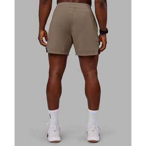 Lift 6 Performance <b>Shorts</b> 5" Inseam for <b>Women</b>-Elastic Waist Gym Sport 2-in-1 Woven <b>Bermuda</b> Style XXS-XS Greige - Product Image 4