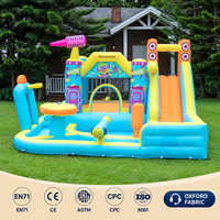 Château gonflable pour enfants en tissu Oxford avec toboggan aquatique, piscine, mur d'escalade et jeu de lancer de balles pour la maison et le jardin, MOQ 100