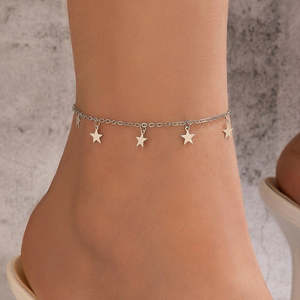 Pulsera de Tobillo con Dijes de Estrella Plateada Hallmark, Joyería Bohemia Chapada en Oro con Moissanita, Zirconia y Diamantes de Imitación para Chicas, Regalo Perfecto - Product Image 1