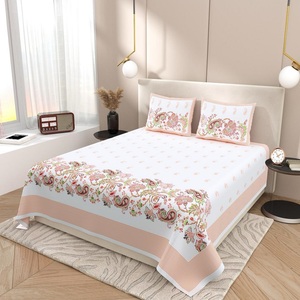 Colcha hecha a medida, elegante estampado de bloques a mano con intrincados patrones florales y geométricos en color beige. Inactivo para decoración del hogar - Product Image 2