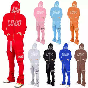 Logo personnalisé surdimensionné taille étendue coupe décontractée coton fermeture éclair à capuche & survêtement de jogging 2 pièces ensemble streetwear survêtement - Product Image 1