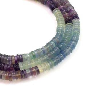 Perles de pierres précieuses multi fluorite véritables Perles rondelles de forme ronde Perles de pierres précieuses de guérison de qualité supérieure Collier multi fluorite - Product Image 4
