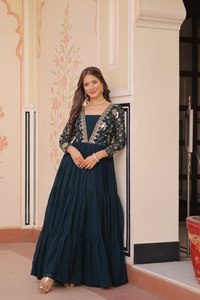 Designer Women's Traditional Elegant Silk <b>Semi</b>-Stitched Wedding Gown Embroidery Work Lace Border Indian Pakistani Party Wear - Product Image 6