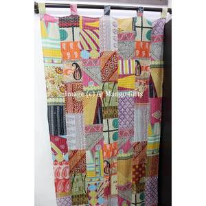 Vintage Indian Kantha Embroidered Patchwork Sari 100% Cotton Boho <b>Window</b> Door Drapes Recycled <b>Curtains</b> & Valances - Product Image 5