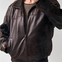 Veste en cuir d'agneau vintage des années 90 pour femmes, coupe ample, droite, faite à la main, veste bomber d'hiver, fermeture éclair, taille plus, douce et matelassée