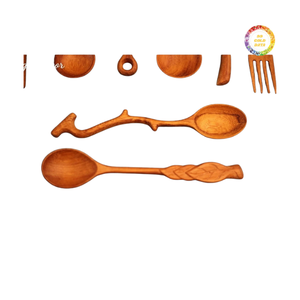 ช้อนไม้ตกแต่งลายดอกไม้ใบไม้ ชุดอุปกรณ์ทำครัวไม้ - Product Image 1
