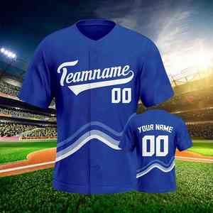 เสื้อเจอร์ซีย์ฟุตบอลเสื้อเบสบอลสีฟ้าเสื้อมีกระดุมพิมพ์ชื่อหมายเลขเครื่องแบบผู้ชายผู้หญิงเด็กของขวัญ - Product Image 4