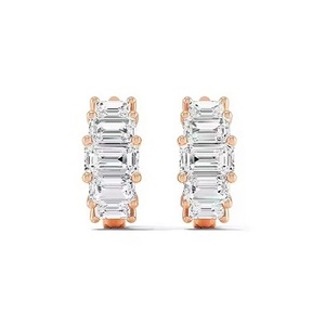 Top Quality Lab Grown Round Cut Diamond <b>Huggie</b> Hoop Earrings in Rose Gold Drop Earring - Product Image 1