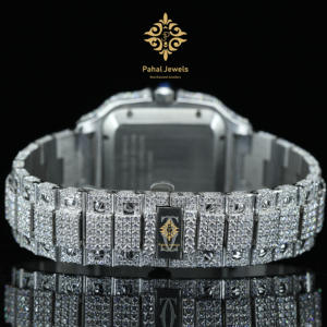 Montre pour homme de luxe en acier inoxydable avec cadran analogique, style hip-hop glacé avec moissanite VVS, montre de luxe en diamant - Product Image 4