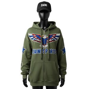 Sweat à capuche intégral pour femme en tissu polaire épais 320 GSM vert olive, vêtement d'hiver doux avec logo en chenille brodé, sweat-shirts basiques - Product Image 1