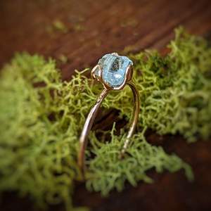 Bohemian Aquamarine Rough Gold Plated Rings Natural Raw Gemstone Electroplated Jewelry for Party Minimalist style - Product Image 4