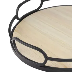 Plateau à chocolat en bois rond de qualité supérieure avec poignées en métal noir pour vitrine à dessert décorative parfait pour la décoration intérieure moderne - Product Image 4