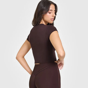 เสื้อยืดผ้าฝ้าย100% พลัมสีน้ำตาลคุณภาพพรีเมี่ยมสำหรับผู้หญิงเสื้อยืดออกกำลังกายในยิมแบบลำลองน้ำหนักเบาระบายอากาศมีสไตล์ - Product Image 2