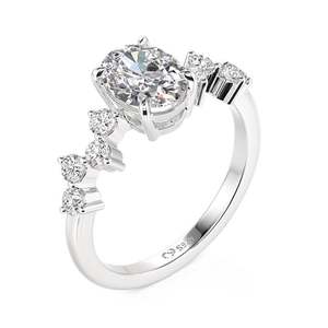 Jeulia Classic Oval Heartbeat Engagement <b>Ring</b> with White Gold Copper Setting - Product Image 2