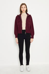 Abrigo corto informal para mujer, prendas de punto con cremallera de punto de acero, cómodo abrigo diario con cuello con capucha, Top elegante, comodidad sazonada - Product Image 3