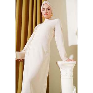 Beige grande taille robe en crêpe lâche Silhouette décoration florale col lapidé épaules Vintage mode Style XL taille genou été - Product Image 4