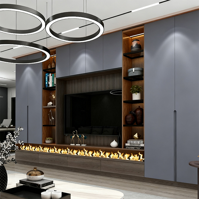 Wholesale Modern Minimalist Floating Wood TV Stand Wall Mounted Media Console Unit Custom Furniture for Living Room Apartment