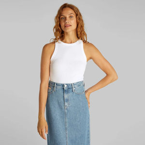 Camiseta sin Mangas para Mujer, Color Blanco, Cuello Redondo, Acanalado, Ajustado, Largo Regular, para Gimnasio, Fitness - Product Image 6