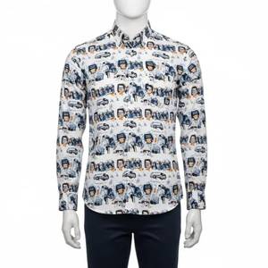 Anti Wrinkle Broadcloth Mens Shirts Cotton Fabric Digital Printed Breathable Casual Work Wear Wholesale Supply - Product Image 1