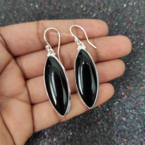 Elegant 925 Sterling Silver Bohemian Style <b>Black</b> Onyx <b>Dangle</b> <b>Earrings</b> Women New Marquise Shape Gold Plating Jewelry Perfections - Product Image 3